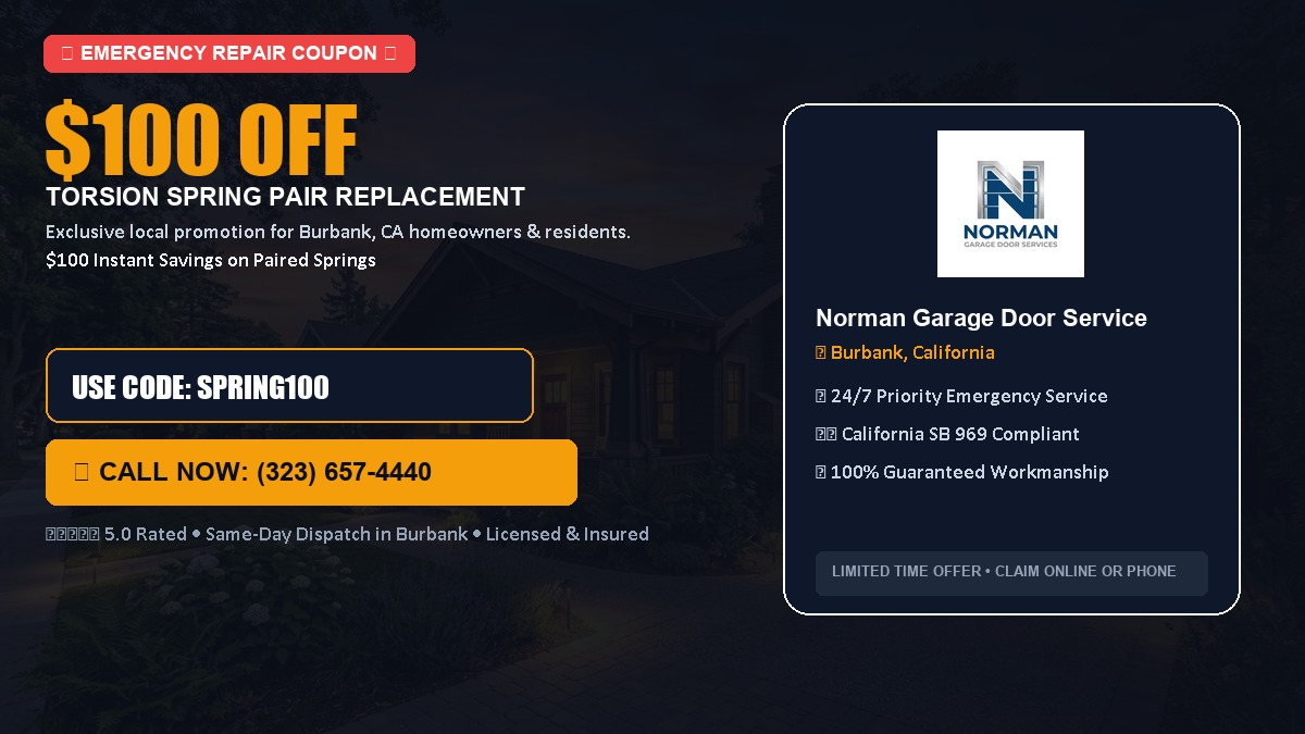 $100 OFF Heavy-Duty Torsion Spring Pair Replacement in Burbank, CA