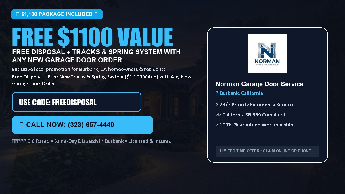 Free Disposal + Free New Tracks & Spring System with Any New Garage Door Order ($1100 Value) in Burbank, CA